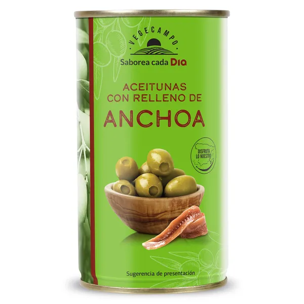 Aceitunas rellenas de anchoa Dia Vegecampo 150 g