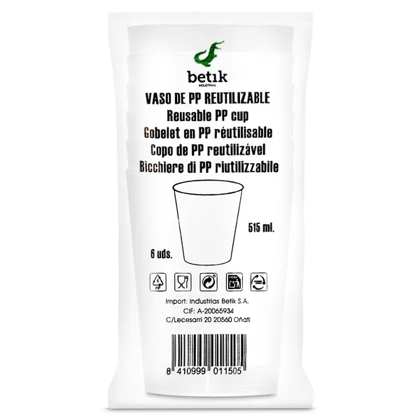 Vaso reutilizable de 515 ml Betik 6 unidades