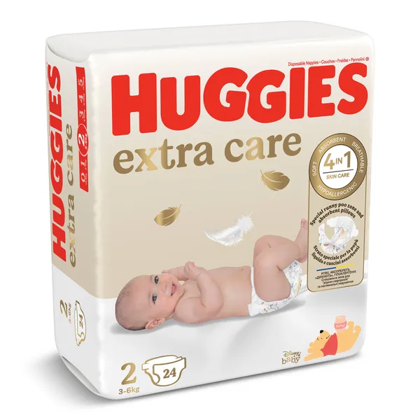 Pañales 3-6 kg talla 2 Huggies Extra Care 24 unidades