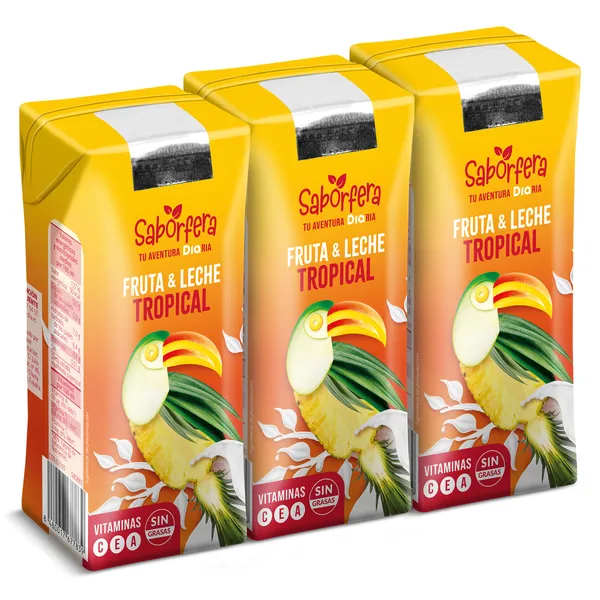 Bebida de fruta y leche tropical Dia Saborfera pack 3 x 330 ml