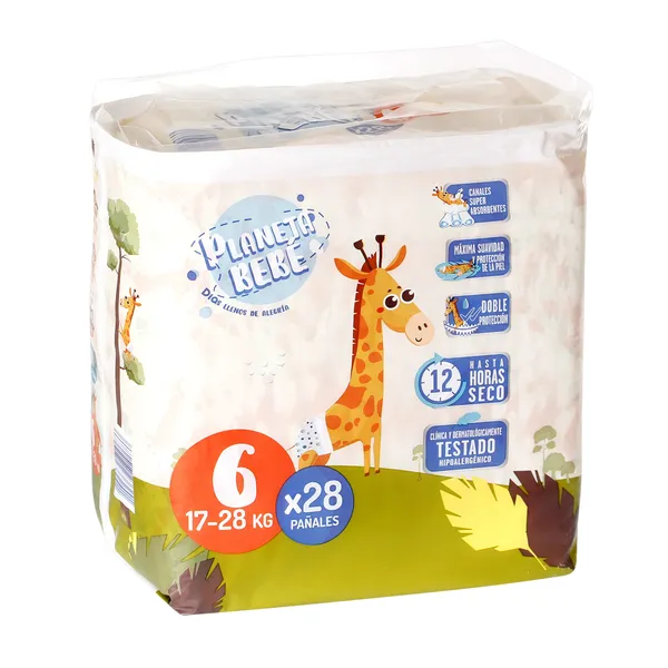 Pañales 17-28 kg talla 6 Dia Planeta Bebé 28 unidades
