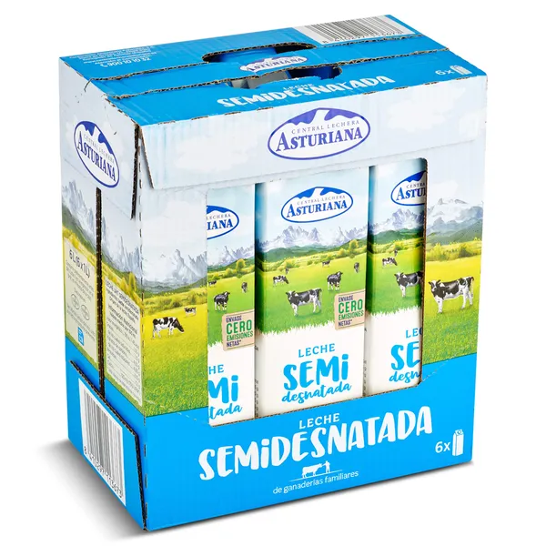 Leche semidesnatada Asturiana pack 6 x 1 L