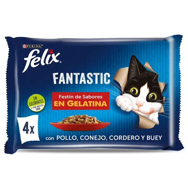 Alimento para gatos fantastic con pollo, conejo, cordero y buey Felix 4 x 85 g