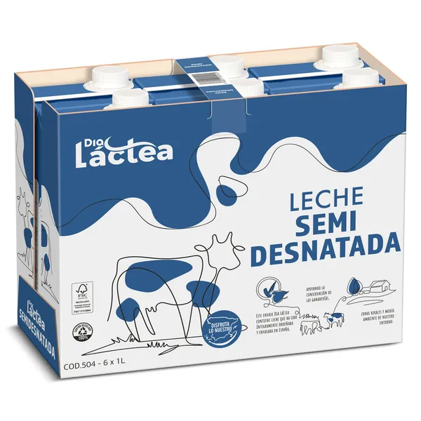 Leche semidesnatada Dia Láctea pack 6 x 1 L