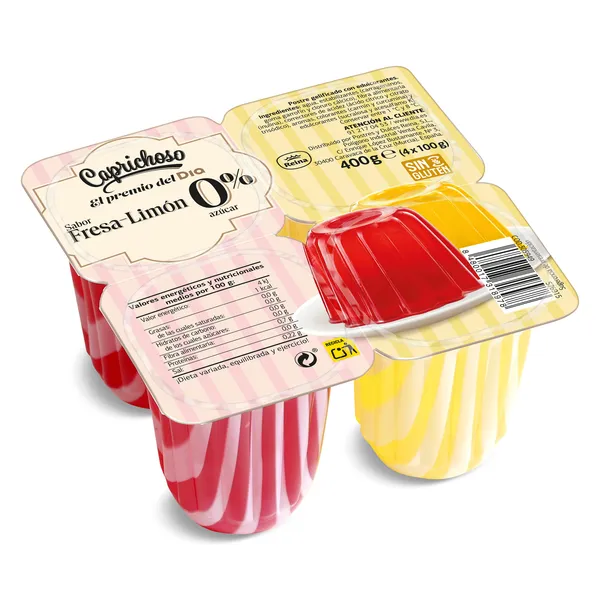 Postre gelificado sabor fresa y limón 0% Dia Caprichoso 4 x 100 g
