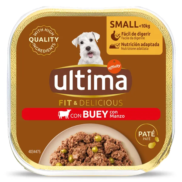 Paté para perros mini con buey Ultima 150 g
