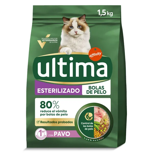 Alimento para gatos esterilizados anti bolas con pavo Ultima 1.5 Kg
