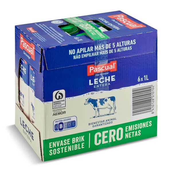 Leche entera Pascual pack 6 x 1 L