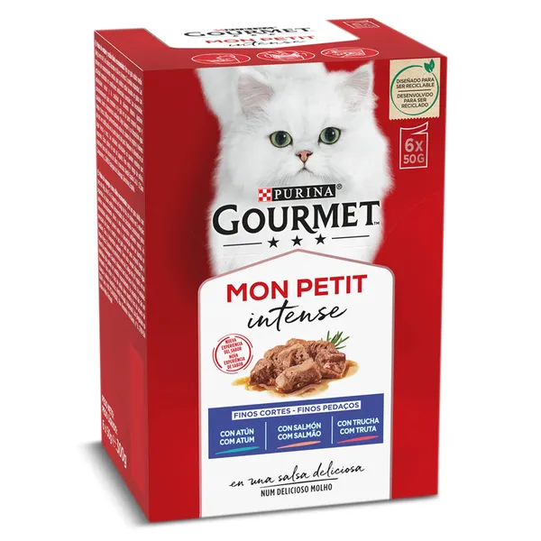 Alimento para gatos con atún, salmón y trucha Gourmet 6 x 50 g
