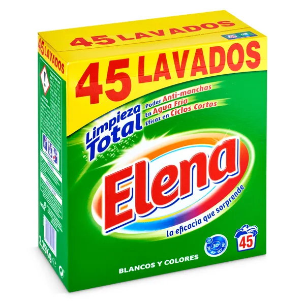 Detergente máquina polvo limpieza total Elena 45 lavados