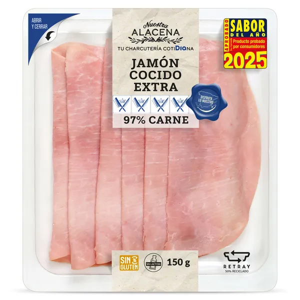 Jamón cocido extra 97% Dia Nuestra Alacena 150 g