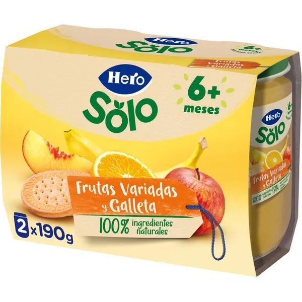Merienda de frutas con galleta HERO, pack 2x190 g