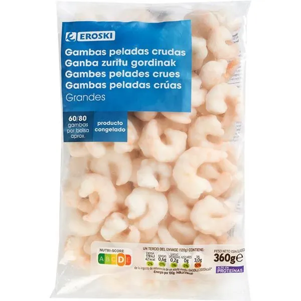 Gamba pelada grande 60/80 EROSKI, bolsa 360 g