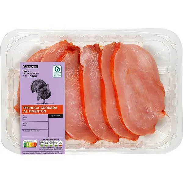 Filete de pechuga de pavo pimentón EROSKI, bandeja aprox. 520 g