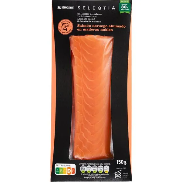 Lomo de salmón ahumado EROSKI SELEQTIA, bandeja 150 g