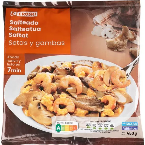 Salteado de setas-gambas EROSKI, bolsa 450 g