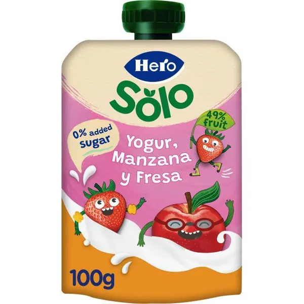 Bolsita de merienda de fresa y manzana HERO, doypack 100 g