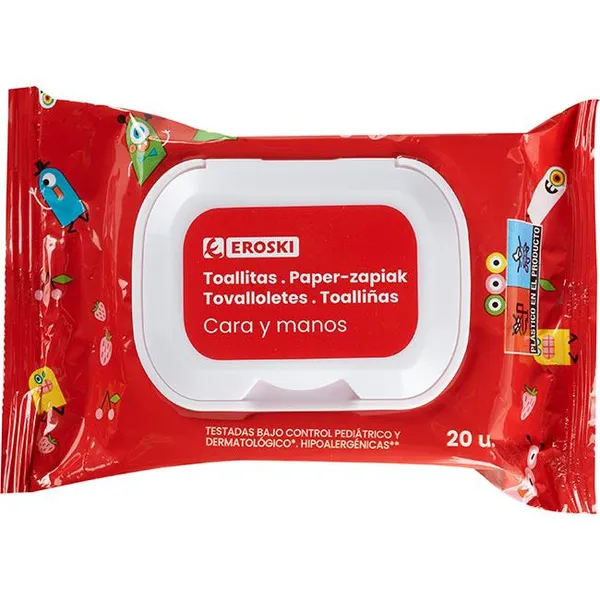 Toallitas infantiles cara-manos EROSKI, paquete 20 unid.