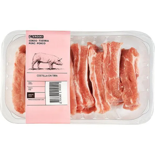 Costilla tiras de cerdo EROSKI, bandeja aprox. 600 g