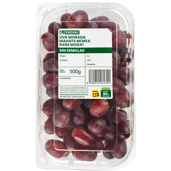 Uva morada sin semilla, cubeta 500 g
