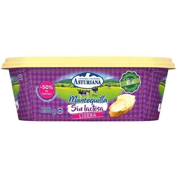 Mantequilla ligera sin lactosa ASTURIANA, tarrina 250 g