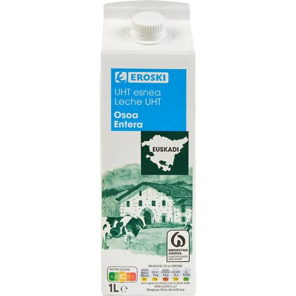 Leche entera del País Vasco EROSKI, brik 1 litro