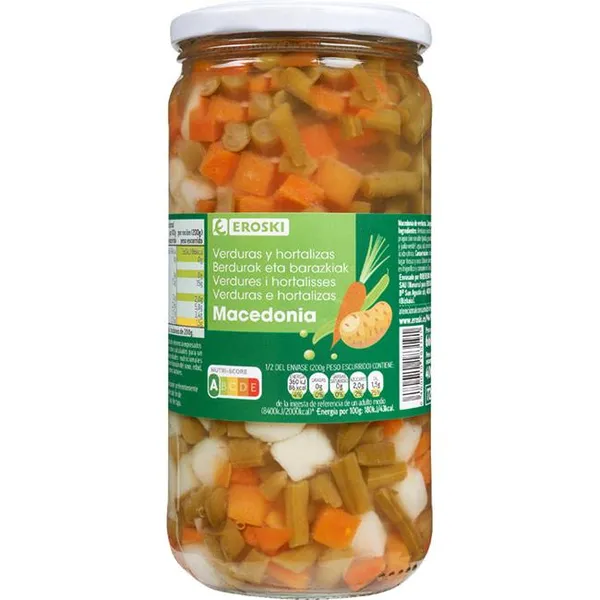 Macedonia de verduras EROSKI, frasco 400 g