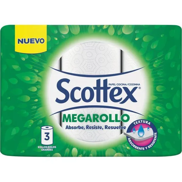 Papel de cocina SCOTTEX Megarollo, paquete 3 rollos
