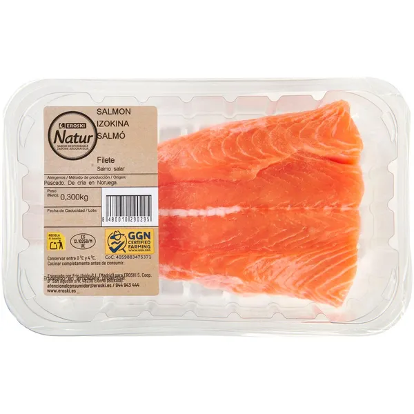Filete de salmón EROSKI NATUR GGN, bandeja 300 g