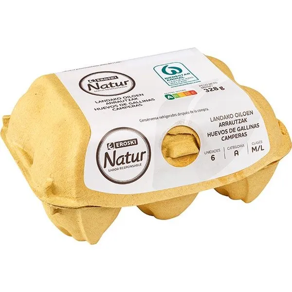 Huevo campero EROSKI Natur, cartón 6 unid.