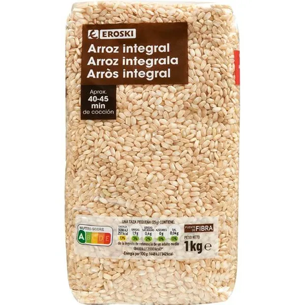 Arroz integral EROSKI, paquete 1 kg