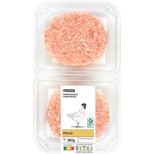 Hamburguesa de pollo EROSKI, bandeja 360 g