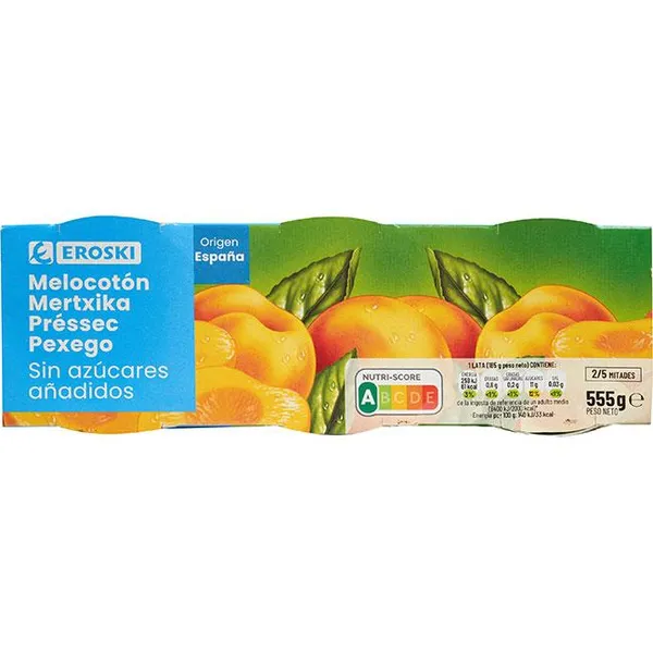 Melocotón sin azúcar EROSKI, pack 3x115 g