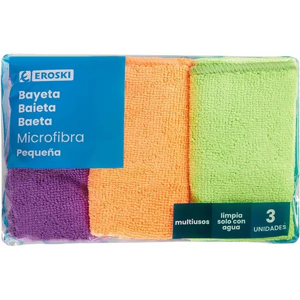 Bayeta microfibra pequeña EROSKI, pack 3 uds
