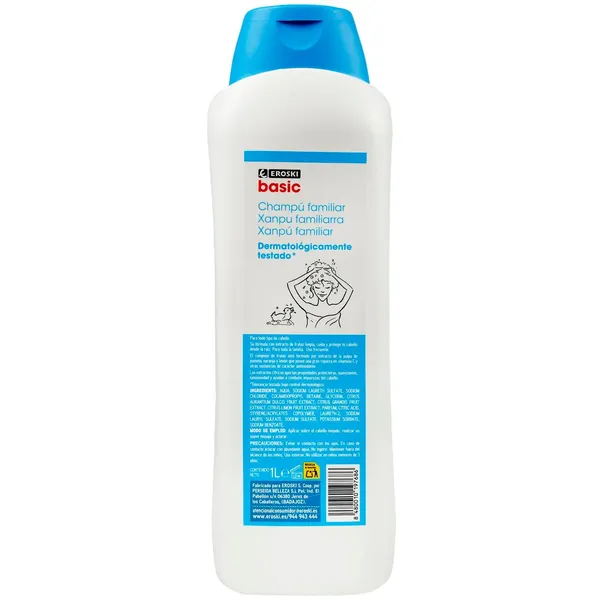 Champú familiar EROSKI BASIC, bote 1 litro