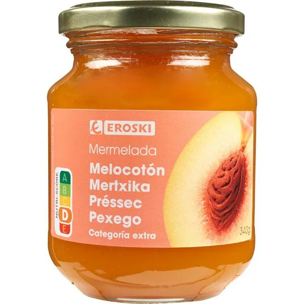 Mermelada de melocotón EROSKI basic, frasco 340 g