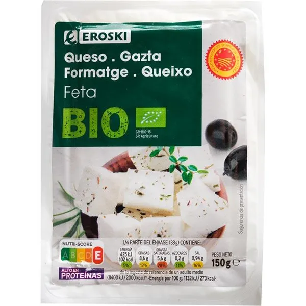 Queso feta taco EROSKI BIO, taco 150 g