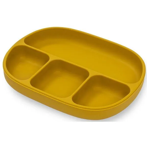 Plato mostaza con 4 divisiones, ventosa y tapa, de silicona INTERBABY, 650 ml