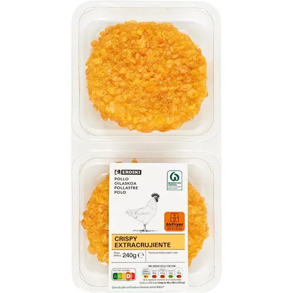 Hamburguesa de pollo crispy EROSKI, bandeja 240 g