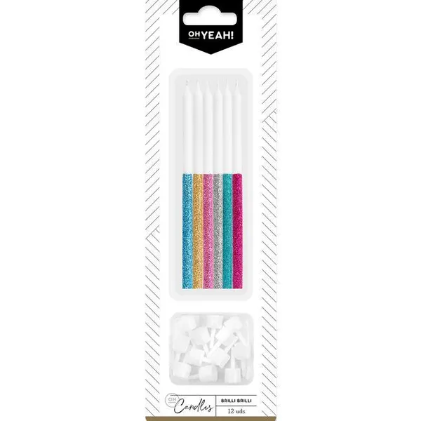 Vela cumpleaños extralarga 14,5 cm brilli brilli multicolor OH YEAH!, pack 12 uds