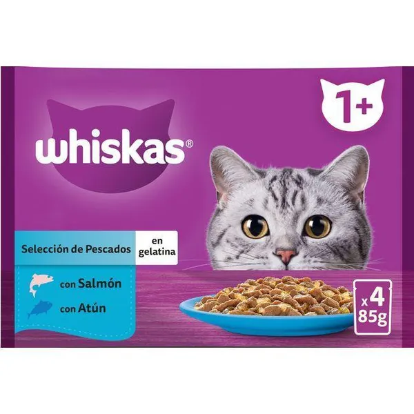Gelatina de pescado para gato WHISKAS, pack 4x85 g