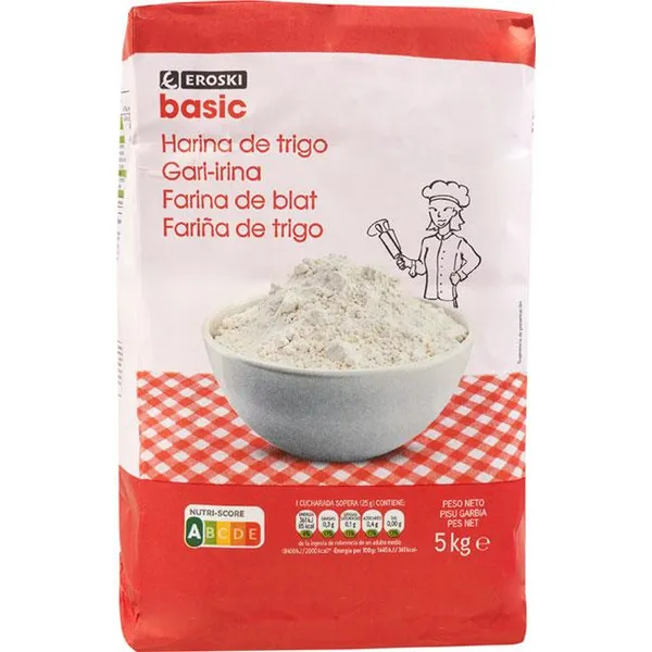 Harina de trigo EROSKI BASIC, paquete 5 kg