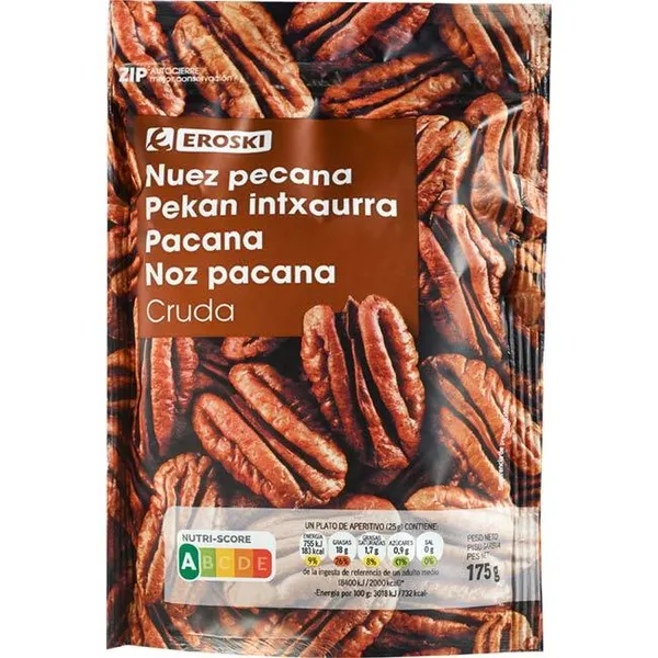 Nuez pecana EROSKI, bolsa 175 g