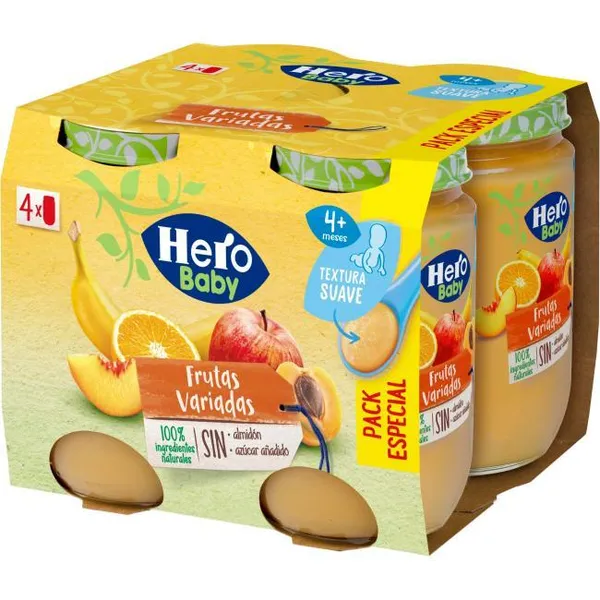 Tarrito de frutas variadas HERO, pack 4x190 g