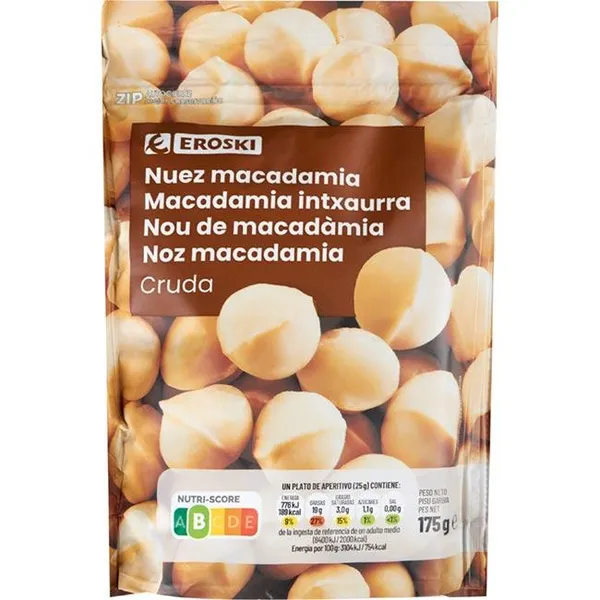 Nuez de macadamia EROSKI, bolsa 175 g