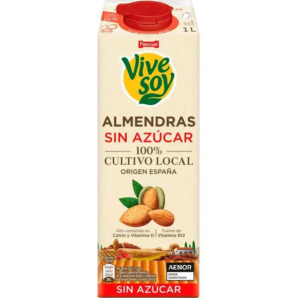Bebida de almendra sin azúcar VIVESOY, brik 1 litro