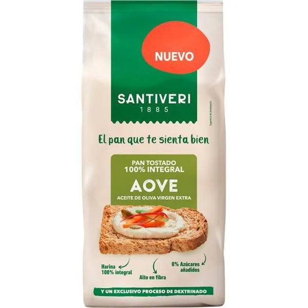 Pan tostado 100% integral aove SANTIVERI, paquete 200 g