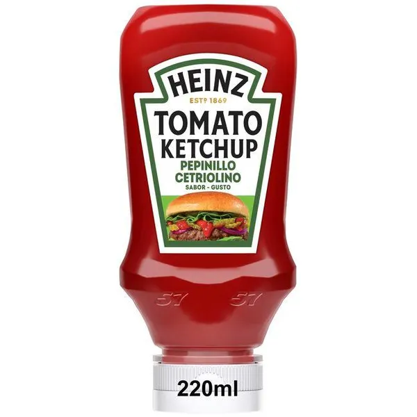Ketchup con sabor a pepinillo HEINZ, bocabajo 250 g