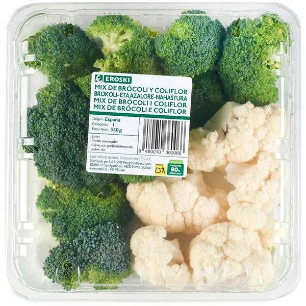 Mix brócoli y coliflor EROSKI, bandeja 350 g