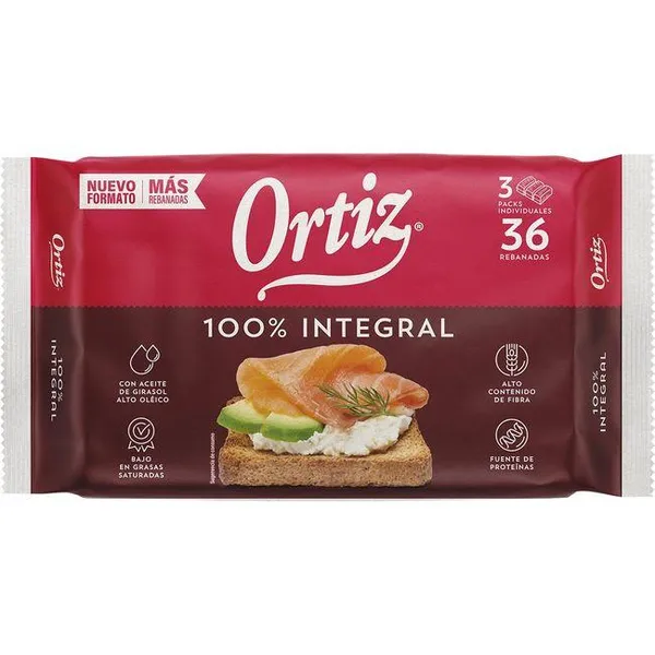 Pan tostado integral ORTIZ, 36 rebanadas, paquete 320 g
